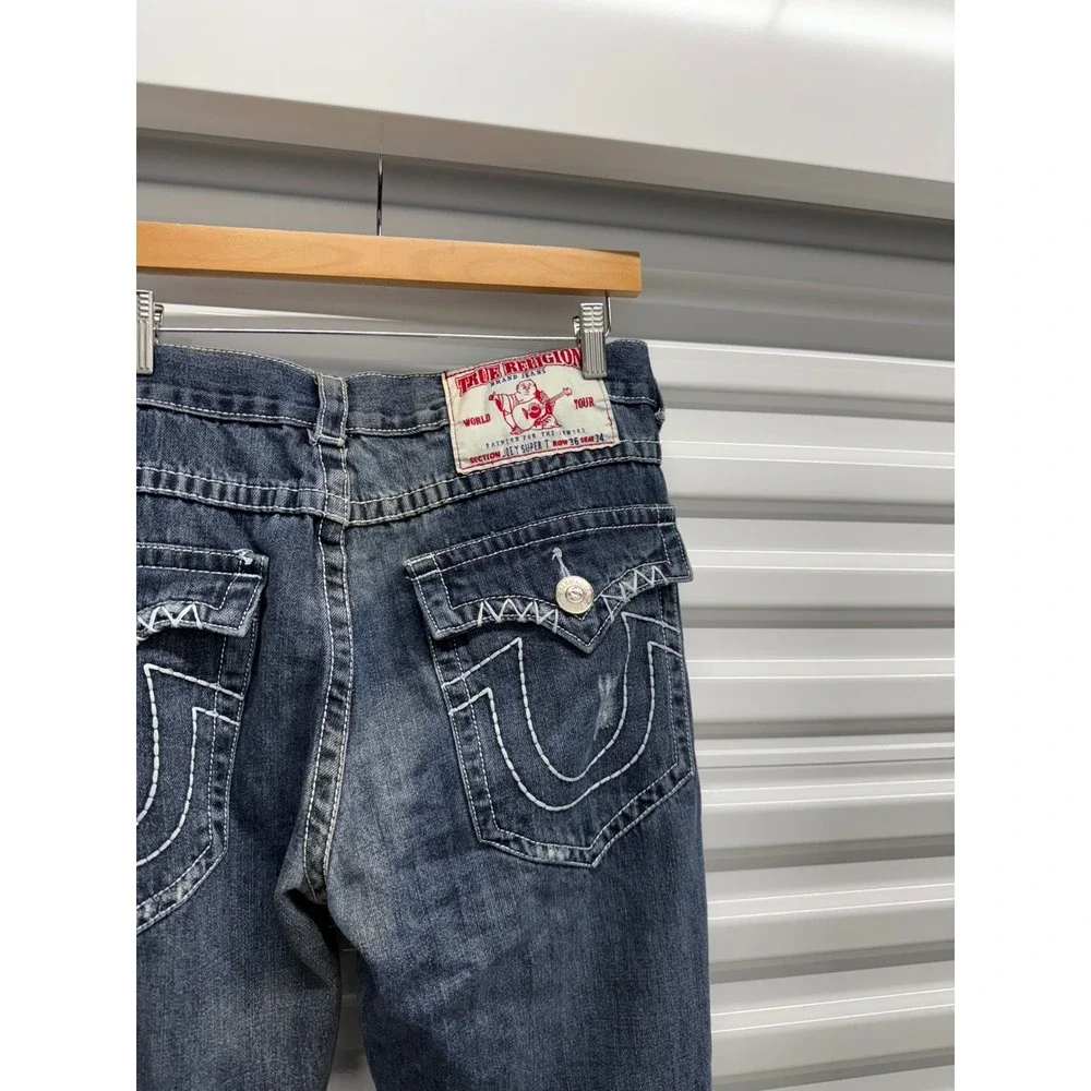 True Religion Joey Super T Mens Dark Wash Straight Leg Jeans Size 36x34 USA Made